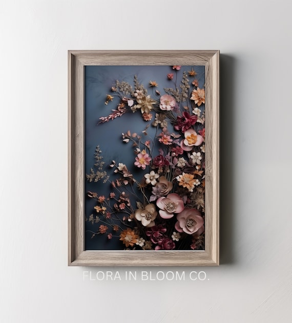 3D Floral Wall Art: Moody Flower Placement Print (Digital Download)