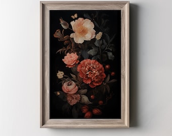 MOODY FLORAL ARTWORK, Artistic Flower Art, Nature Inspired Art, Romantic Flower Art, Realistic Boho Instant Downloadable Floral Art Print
