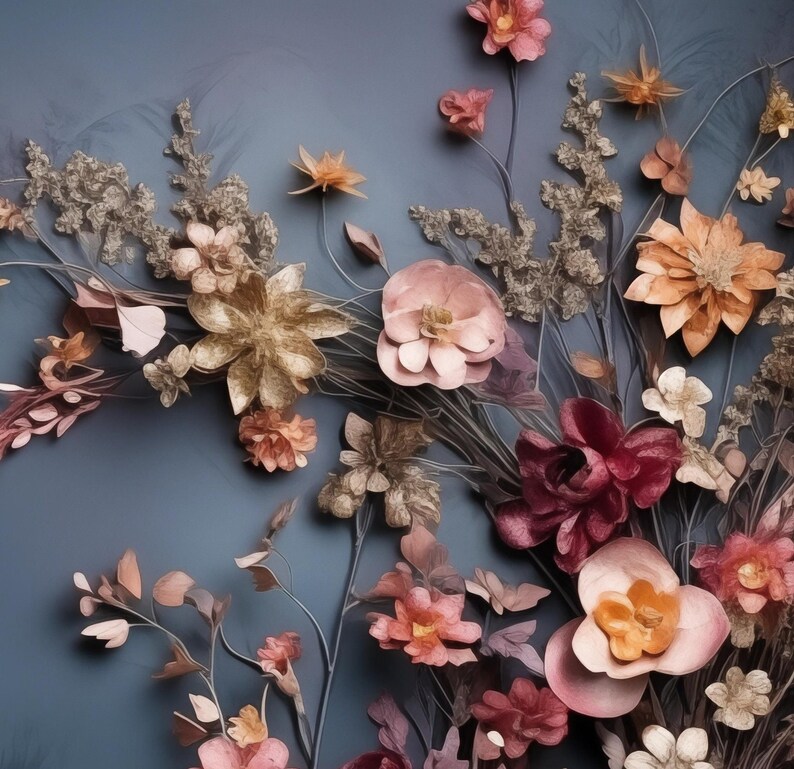 May include: A floral arrangement featuring a variety of flowers in shades of pink, brown, and gold. The flowers are arranged in a loose, natural style, and the overall effect is romantic and whimsical.