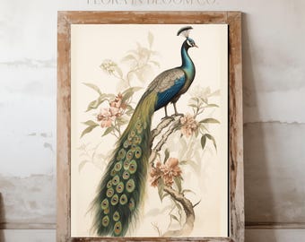 Vintage Peacock Art Print: Asian-Inspired Wall Decor (Digital Download)