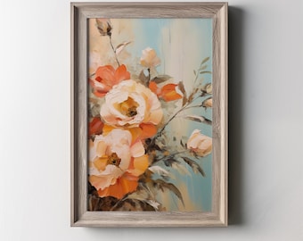 Peach Roses Floral Art Print: Modern Moody Wall Decor (Digital Download)