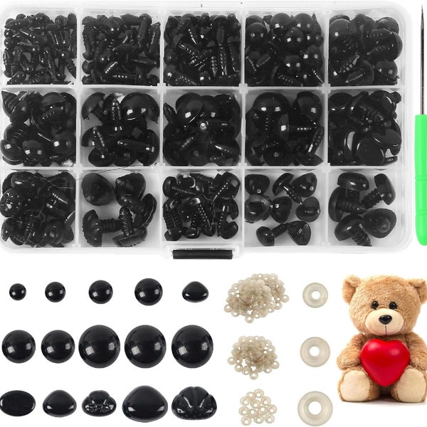 566PCS Safety Eyes and Noses for Amigurumi, Stuffed Crochet Eyes with Washers, Craft Doll Eyes and Nose for Teddy Bear, Christmas Gift