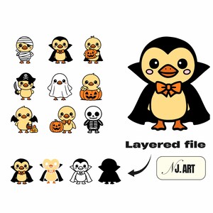 Halloween Duck Clipart Bundle: Kawaii Vampire, Ghost, Mummy (SVG, PNG, DXF Cut Files)