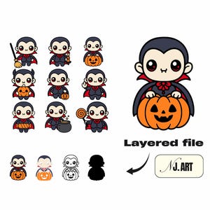 Kawaii Dracula Clipart Bundle – Vampire (svg, png, dxf, ttf), Halloween Decor (Digital Files)