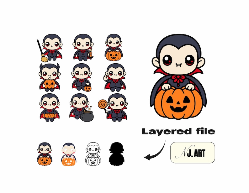 Halloween Dracula Svg Png Dxf – Cute Kawaii Vampire Clipart Bundle ...