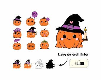 Kawaii Halloween Pumpkin Clipart: SVG, PNG, Cricut & Silhouette (Digital Download)