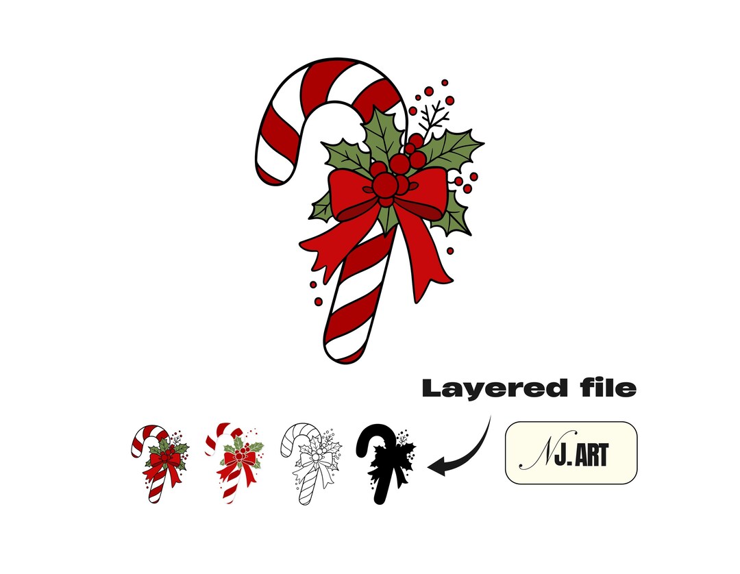Candy Cane Christmas SVG – Holiday Clipart, Layered Cut File - Etsy