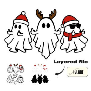 Funny Christmas Ghosts SVG Bundle – Santa Hat, Reindeer (Cut Files)