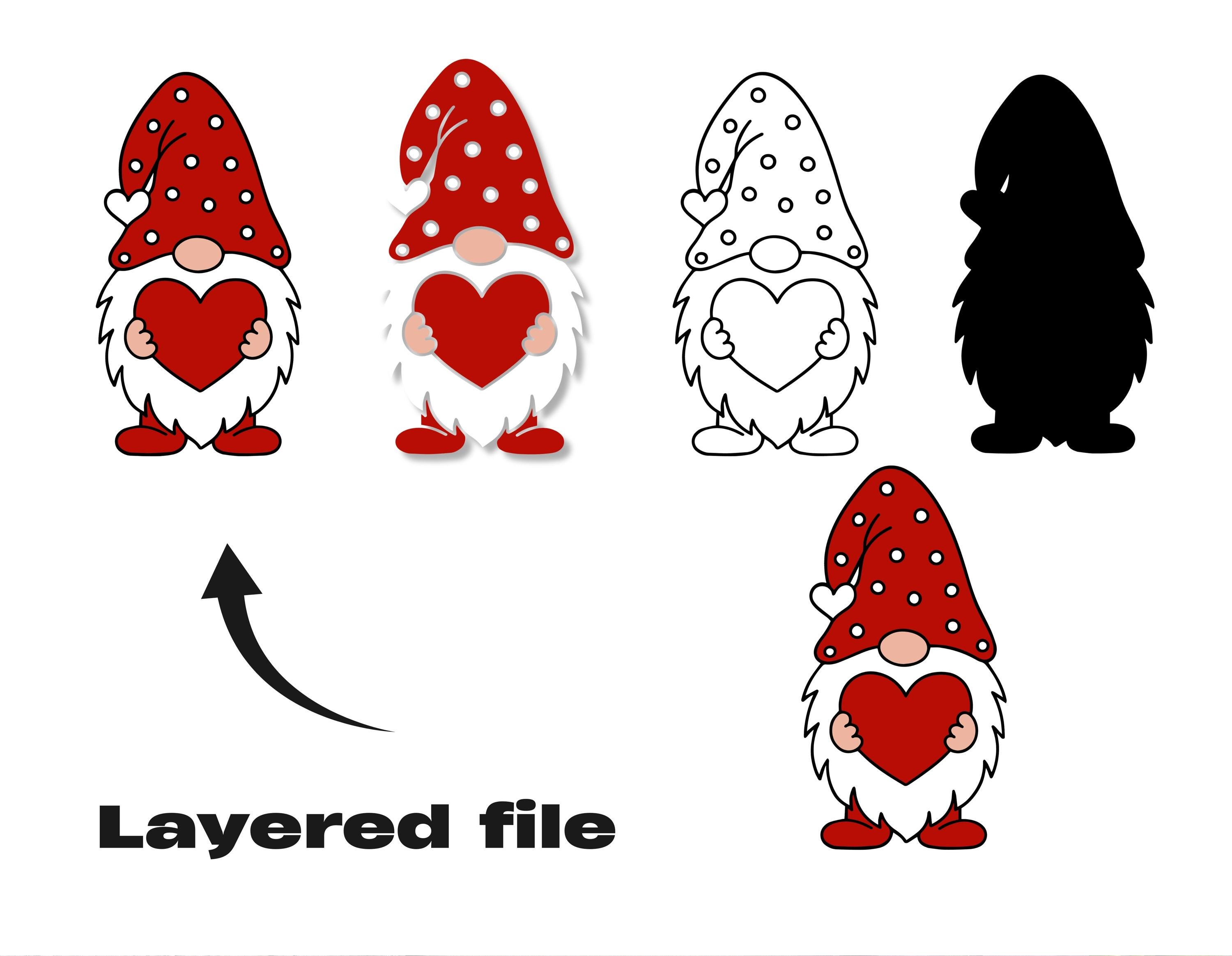 Valentine Gnome SVG PNG Bundle - 3 Love Gnomes, Layered Cricut Files - Etsy