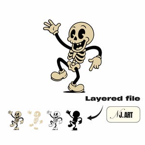 Retro Dancing Skeleton SVG – Vintage Halloween Clipart (Layered File)