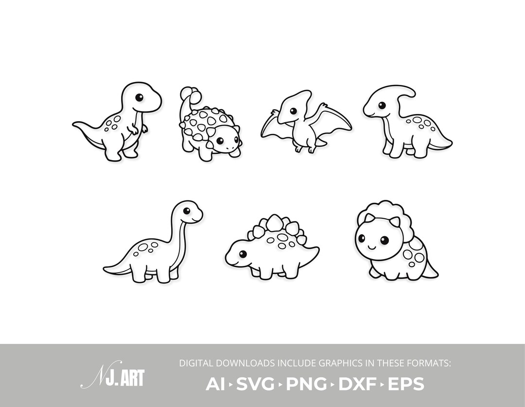 Dinosaur SVG Bundle PNG, Cute Dino Clipart Set, Baby Dinosaur Cut Files ...