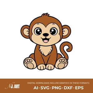 Mono SVG – Clipart de animales de dibujos animados en capas (archivo digital)