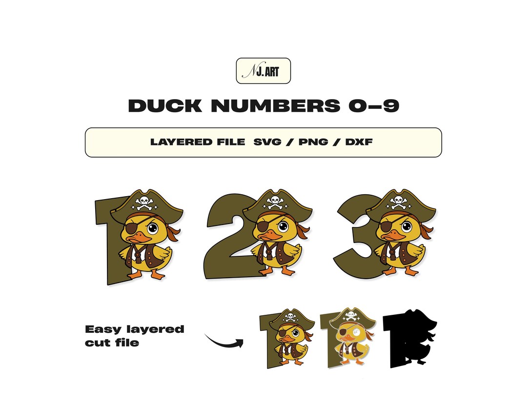Pirate Duck Birthday Numbers SVG – Layered Cut Files (digital Download ...