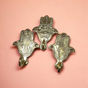 3 Khamsa Wall Hooks solid brass