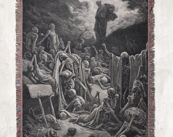 Gustav Dore Tapestry Blanket, Valley of Dry Bones, Medieval Art Throw