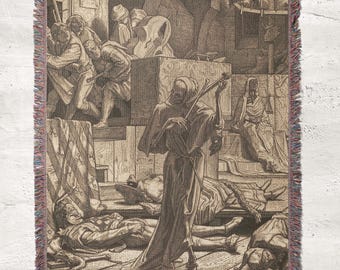Death The Strangler, Alfred Rethel | Medieval Tapestry, Woven Blanket, Throw Blanket, Medieval Blanket, Fine Art Blanket, Cotton Blanket