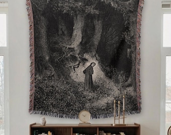 The Lost Woods of Dante's Inferno Throw Blanket - Gustave Dore Tapestry Wall Art - 100% Cotton