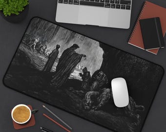 Dante's Inferno Cerberus Desk Mat and Mousepad - Vintage Gustave Dore Engraving Print