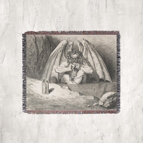 Gustave Doré Dante's Inferno Satan Lucifer Woven Cotton Throw Blanket Tapestry – Divine Comedy Art