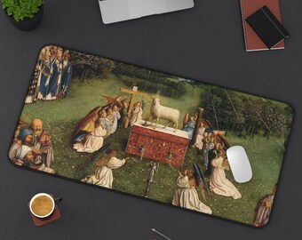 Jan van Eyck's Adoration of the Mystic Lamb Desk Mat & Mousepad - Christian Office Decor