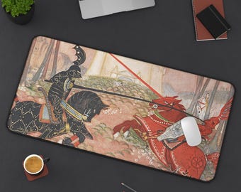 King Arthur: A Knightly Joust Neoprene Desk Mat & Mouse Pad - Arthurian Art Nouveau