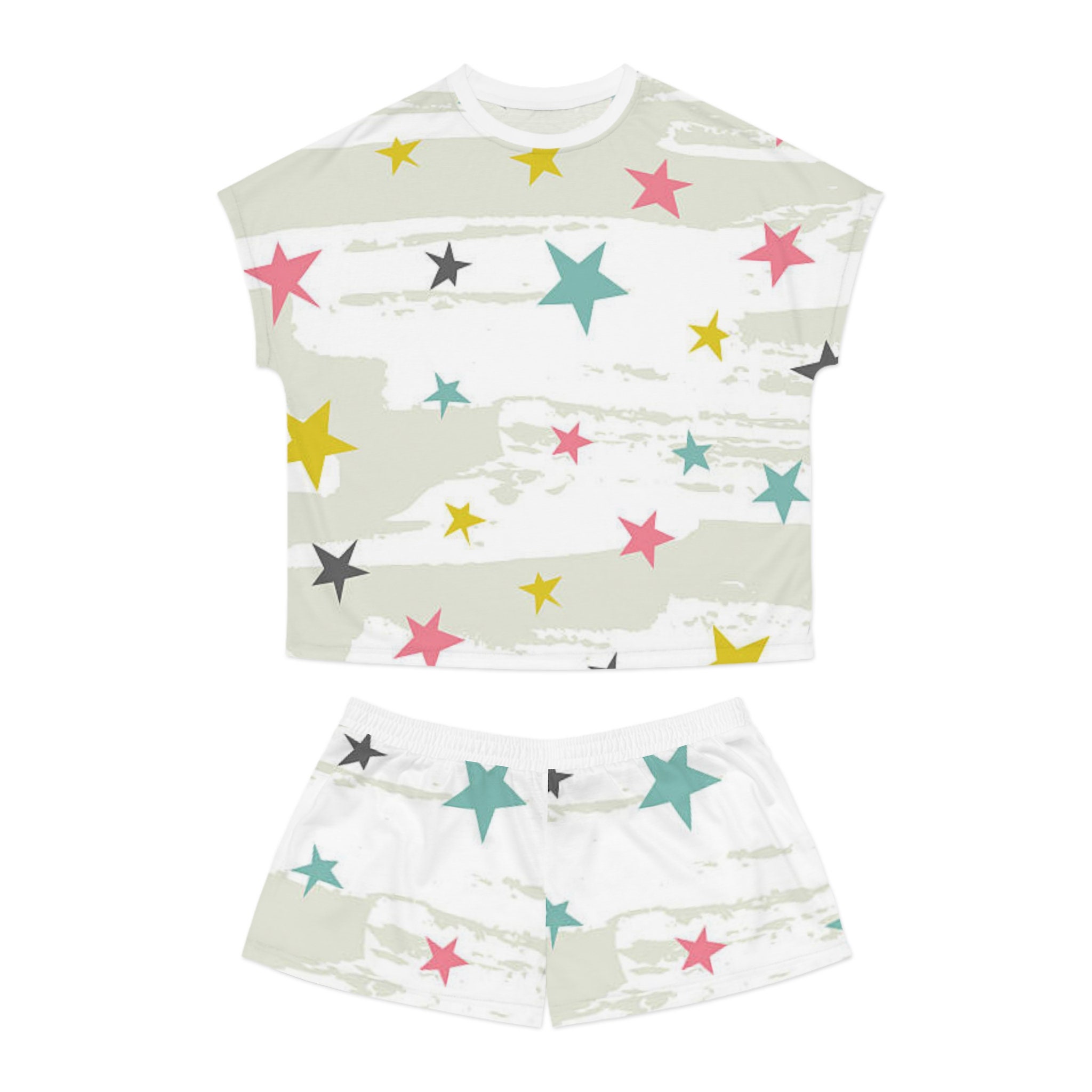 Colorful Stars Pajamas Set, Women Sleepwear
