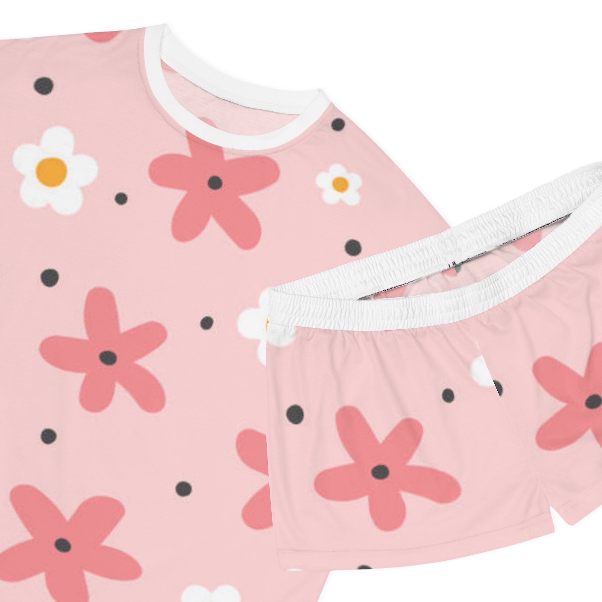Pink Flower Pajamas Set, Women Sleepwear