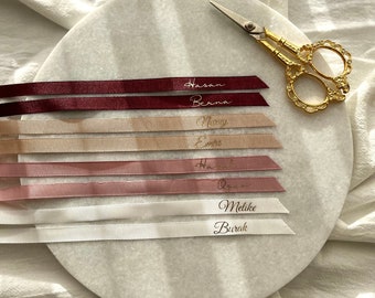 Personalized Satin Ribbon Name Tags | Engagement Ribbon with Names | Nisan Kurdelesi Isimli | Luxury Wedding Decor | Custom Name Ribbons | Nisan