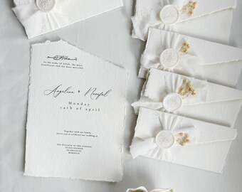 Wedding Invitation with Wax Seal | Engagement Invite Handmade | Minimal Wedding Stationery