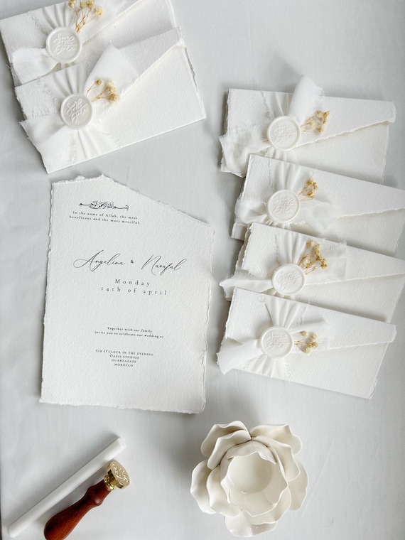 Wedding Invitation with Wax Seal | Engagement Invite Handmade | Minimal Wedding Stationery