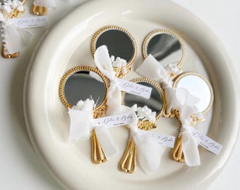 Personalized Gold Mirror Wedding Favor | Hand Mirror Gift with Names | Henna Night, Bridal Shower & Wedding Guest Favor