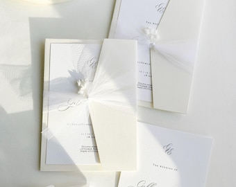 Tulle Wedding Invitation Set, Personalized Wedding Invitations, Luxury Wedding Invite, Engagement & Save the date cards