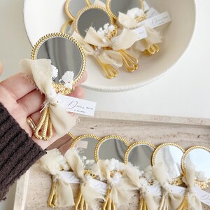 Personalized Gold Mirror Wedding Favor | Hand Mirror Gift with Names | Henna Night, Bridal Shower & Wedding Guest Favor Beige