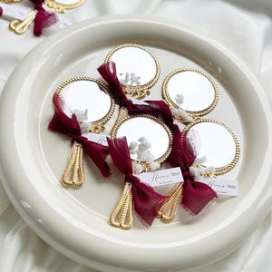 Personalized Gold Mirror Wedding Favor | Hand Mirror Gift with Names | Henna Night, Bridal Shower & Wedding Guest Favor Bordeaux