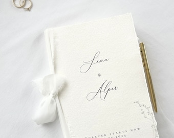 Personalized Wedding Guest Booklet | Handmade Deckle Edge Paper | Custom Names & Dates | Minimal Wedding Keepsake