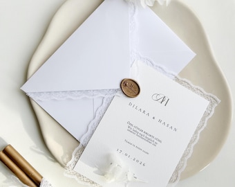 Wedding Invitation with Wax Seal & Lace | Luxury Handmade Wedding Invitations | Personalized Engagement Cards