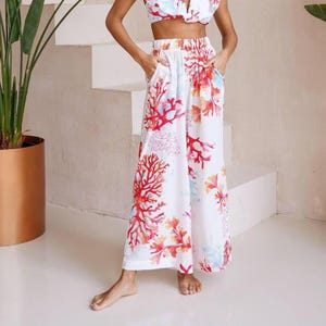 Beach Print Hose mit weitem Bein: Korallen Muster - Sommer Stil