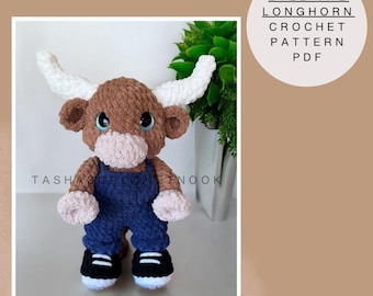 Lyle the Longhorn Crochet Pattern-Low-sew-Intermediate level-ENGLISH ONLY
