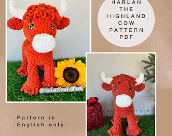 Harlan the Highland Cow-Crochet Pattern-English only-Intermediate level