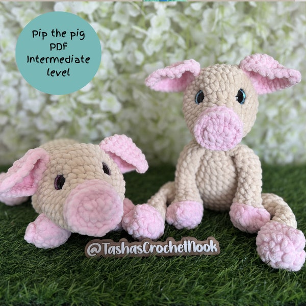 Pip the piggy with leggy piggy version-Crochet pattern-PDF-Intermediate level