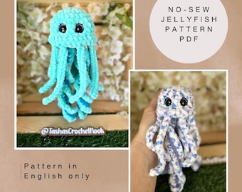 Squishy the Jellyfish Pattern-mini-NO sew/No attaching pieces-Intermediate level-ENGLISH ONLY