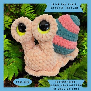 Slick the Snaill Crochet Pattern-Low-sew-INTERMEDIATE level-english only