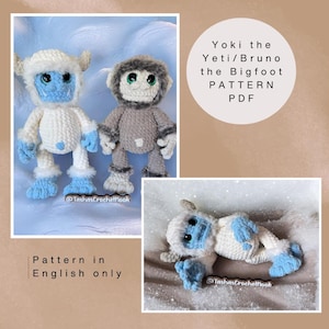 Yoki the Yeti and Bruno the Bigfoot Crochet Pattern-Low-sew-Intermediate level-ENGLISH ONLY