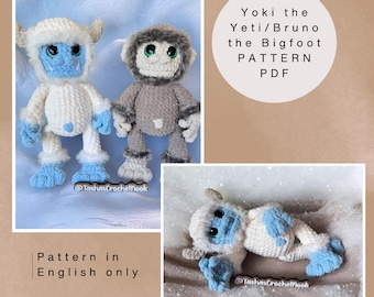 Haakpatroon Yoki the Yeti en Bruno the Bigfoot - laag naaien - gemiddeld niveau - ALLEEN ENGELS
