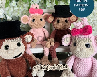 Missy and Marvin the monkeys-Crochet pattern-Intermediate skill lever-PDF-English only