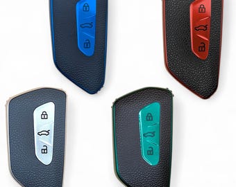 Capa para chave de carro VW Skoda Seat Volkswagen Golf 8 com 3 botões e acabamento em couro sintético.