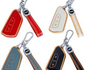 Capa para chave de carro VW Golf MK8 Skoda Octavia UK com 3 botões e chaveiro.