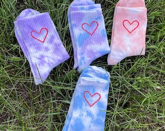 Tie Dye Crew Socks 1 Pair with Stitched Heart