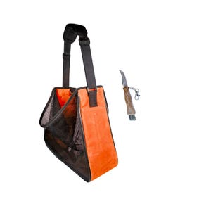 Earth Biome Waxed Canvas and Mesh Foraging Kit for Gathering or Fruit Picking Bag with Stainless Steel Wood Handle Foraging Knife/Brush