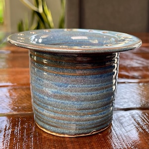 Studio Pottery Blue Earring Jewelry Organizer Holder Glazed Artist Signed 3"x5"